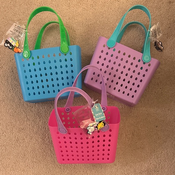 Handbags - Viral Easter Basket Tote Bag with Charms Set Bundle Pink Blue Purple